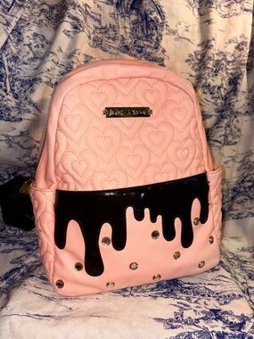 Betsey Johnson Pastel Pink Quilted Hearts Jewelled Backpack